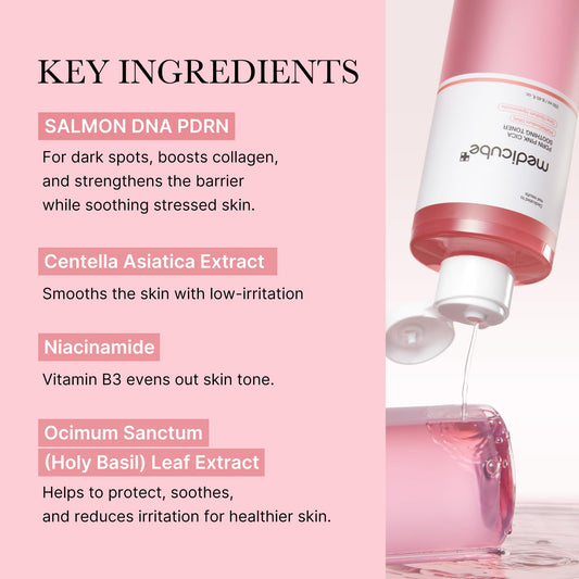 medicube Toner Lenitivo Salmon Dna Pdrn Pink Cica Pink Glow Toner Per Stimolare, Lenire E Calmare La Pelle, (250 Ml/8,45 Fl. Oz.) Peptidico Salmon Pdrn