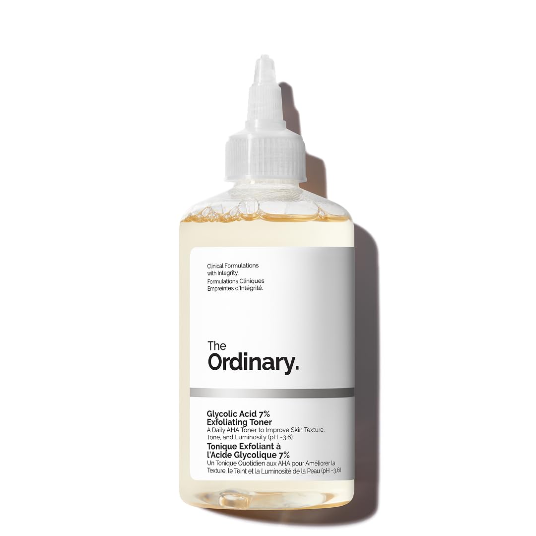 The Ordinary Glycolic Acid 7% Exfoliating Toner, Esfoliante Acido Glicolico, Tonico quotidiano illuminante e levigante per un tono della pelle più uniforme, 240ml