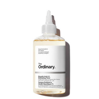 The Ordinary Glycolic Acid 7% Exfoliating Toner, Esfoliante Acido Glicolico, Tonico quotidiano illuminante e levigante per un tono della pelle più uniforme, 240ml