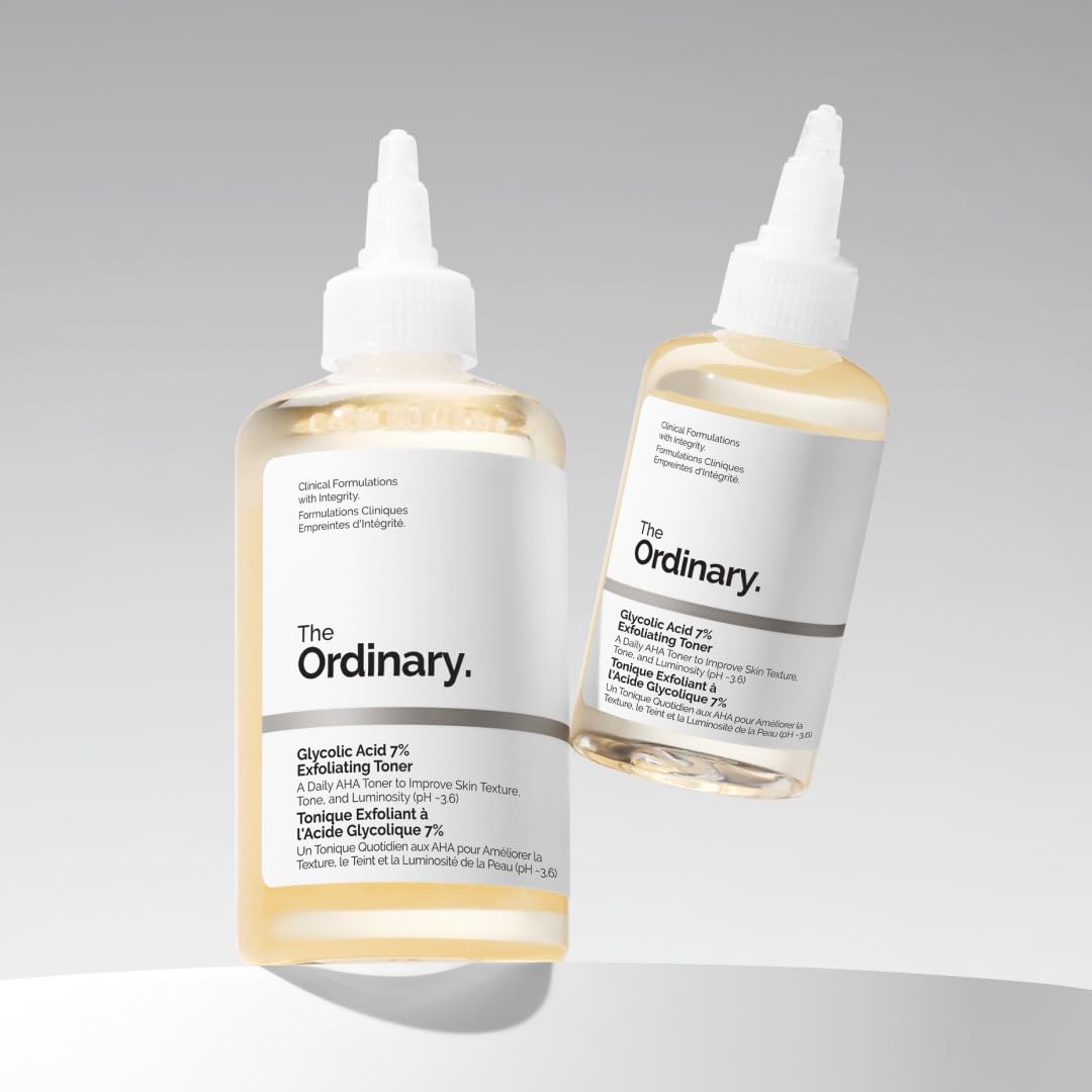 The Ordinary Glycolic Acid 7% Exfoliating Toner, Esfoliante Acido Glicolico, Tonico quotidiano illuminante e levigante per un tono della pelle più uniforme, 240ml