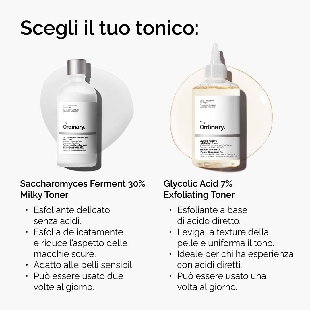 The Ordinary Glycolic Acid 7% Exfoliating Toner, Esfoliante Acido Glicolico, Tonico quotidiano illuminante e levigante per un tono della pelle più uniforme, 240ml