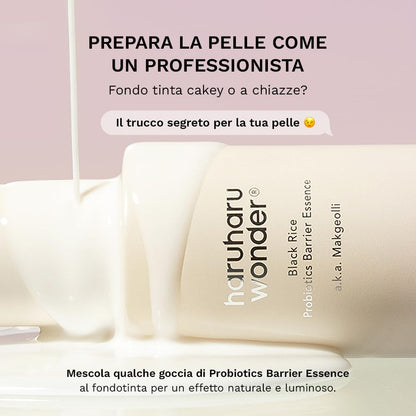 haruharu wonder Black Rice Probiotics Barrier essence 120ml, Tonico Essenza rinforza la barriera cutanea, con ceramidi, ingredienti fermentati, idrata, rimpolpa, lenisce
