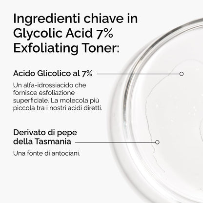 The Ordinary Glycolic Acid 7% Exfoliating Toner, Esfoliante Acido Glicolico, Tonico quotidiano illuminante e levigante per un tono della pelle più uniforme, 240ml