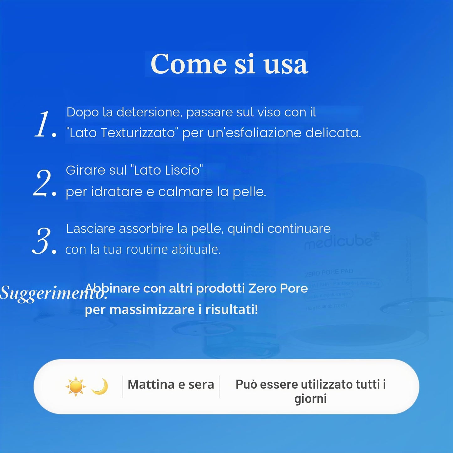 medicube Zero Pore Pads 2.0 Tamponi Tonici Per Il Viso A Doppia Texture Per L'Esfoliazione E La Cura Dei Pori Con Acido Lattico Al 4,5% E Acido Salicilico Bha Allo 0,45%, (70 Unità)