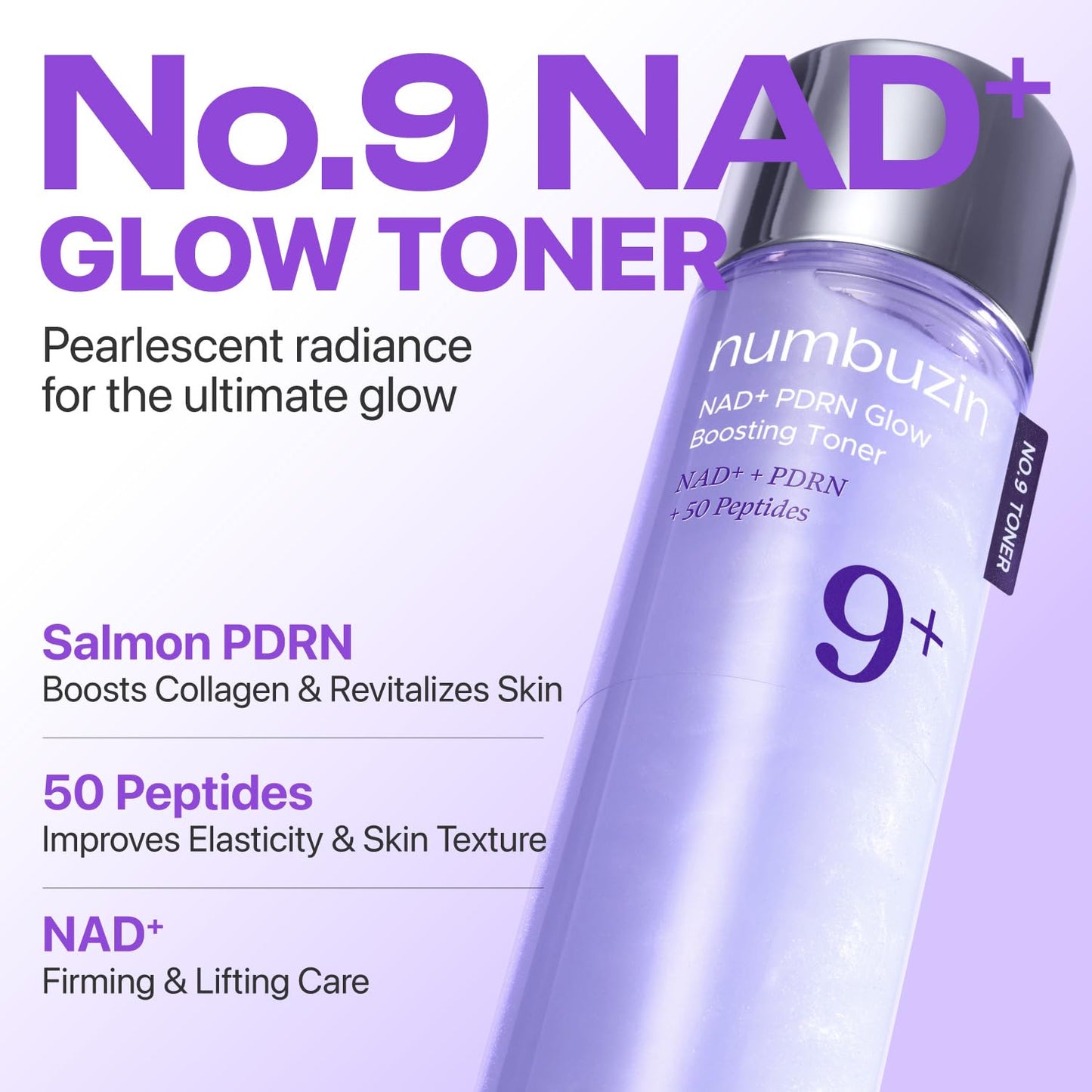 numbuzin No.9 Toner | NAD+ PDRN Glow Boosting Toner | Glowing, Firming, Hydrating, Elasticity, Wrinkles, Fine Lines, Korean Skincare | Salmon PDRN, Peptides, NAD | Essence for Dry Skin | 5.07 fl. Oz